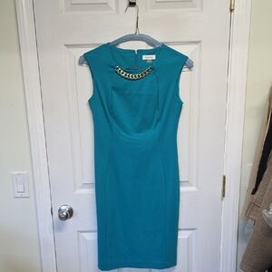 Calvin Klein Teal Midi Dress with Gold Chain